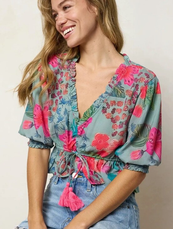 NATURAL LIFE Tops - NATURAL LIFE Elisa Ruffle Tie Top